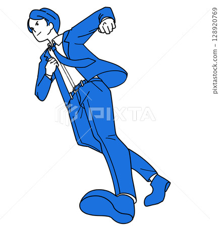 A male office worker walking in a suit 128920769