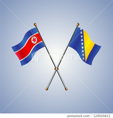 North Korea and Bosnia and Herzegovina flag. Vector Illustration 128920822