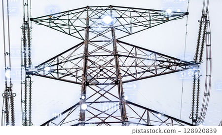 Industrial IoT scene with power grid tower 128920839