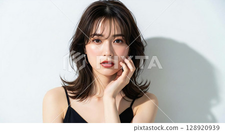 Natural light portrait of a stylish female model 128920939