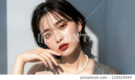 時尚女模特兒的自然光肖像 128920944