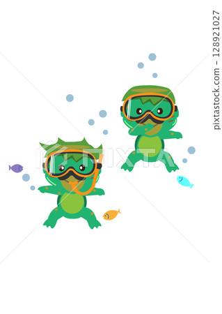 潛水河童和魚的插圖 128921027