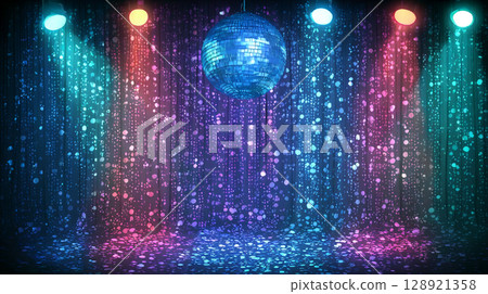 Crazy dance floor and glittering disco ball 128921358