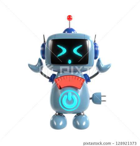 一個可愛的藍色機器人角色舉起雙手大喊求救的插圖 128921373