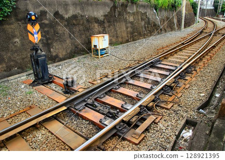 A spring point at a signal box is a device that allows trains to pass each other on a single track. 128921395