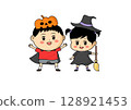 孩子們萬聖節裝扮的插圖，可用於傳單和目錄 128921453