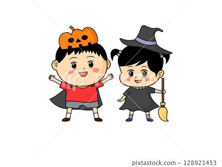 Illustration of kids dressed up for Halloween that can be used in flyers and catalogs Illustration of kids dressed up for Halloween that can be used in flyers and catalogs 128921453