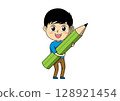 一個男孩拿著鉛筆的插圖，可用於學習或補習班的傳單和目錄 128921454