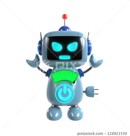 一個可愛的藍色機器人角色舉起雙手生氣的插圖 128921539