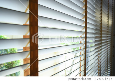 white window blinds in home, object for decorate interior of house 128921647