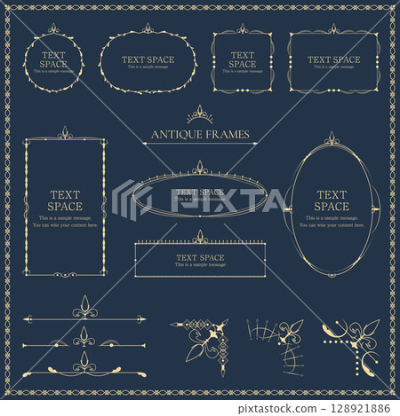 經典/優雅/古董相框套裝 Vol.1 | 用於標題和裝飾的金色相框材料 128921886