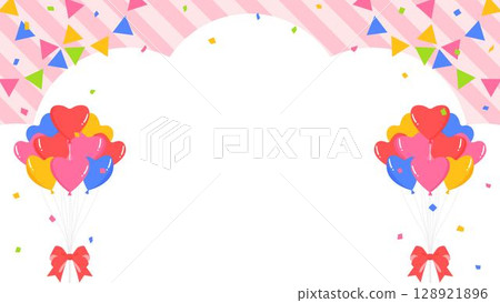Cloud-shaped background frame, garland, heart balloons and confetti decorations Cloud-shaped background frame, garland, heart balloons and confetti decorations 128921896