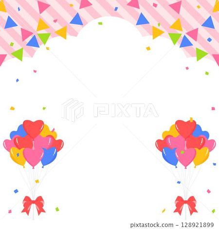 雲形背景框、花環、心形氣球和五彩紙屑裝飾 128921899
