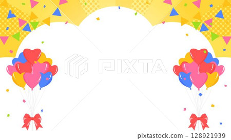 雲形背景框、花環、心形氣球和五彩紙屑裝飾 128921939