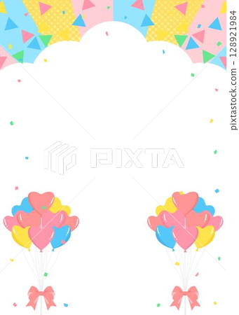 雲形背景框、花環、心形氣球和五彩紙屑裝飾 128921984