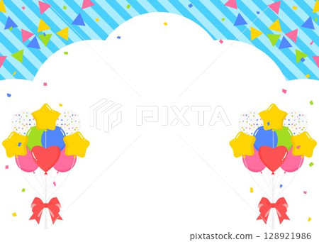 雲形背景框、花圈、氣球和五彩紙屑裝飾 雲形背景框、花圈、氣球和五彩紙屑裝飾 128921986
