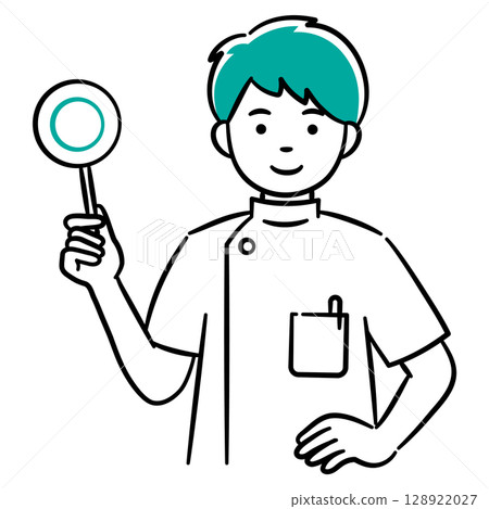 一位年輕男性醫務工作者手持正確答案卡的簡單說明 一位年輕男性醫務工作者手持正確答案卡的簡單說明 128922027