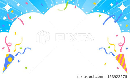Cloud-shaped background frame with crackers, tape and confetti decoration Cloud-shaped background frame with crackers, tape and confetti decoration 128922376