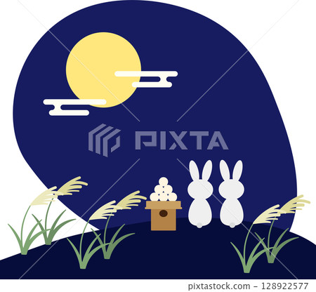 Illustration material of a rabbit watching the moon Illustration material of a rabbit watching the moon 128922577