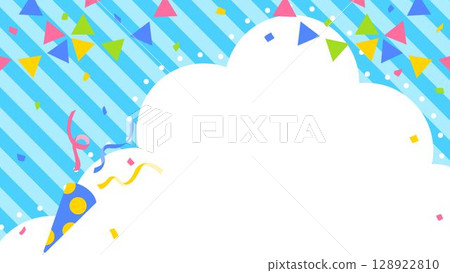 Cloud-shaped background frame with crackers, garlands and confetti decorations 128922810