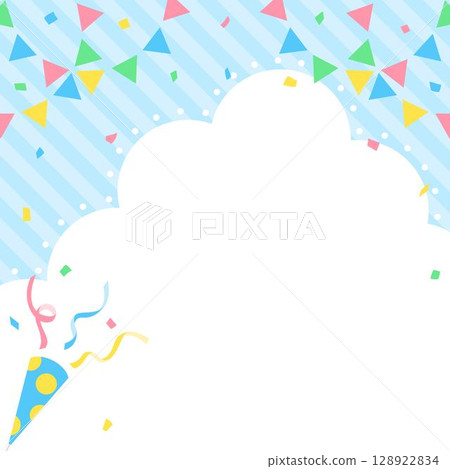 Cloud-shaped background frame with crackers, garlands and confetti decorations 128922834