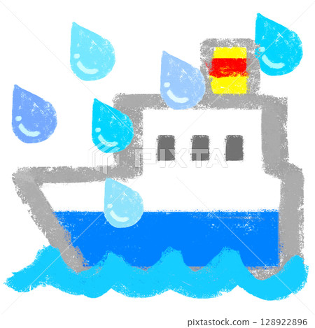 Simple illustration, crayon touches, sea route in bad weather 128922896