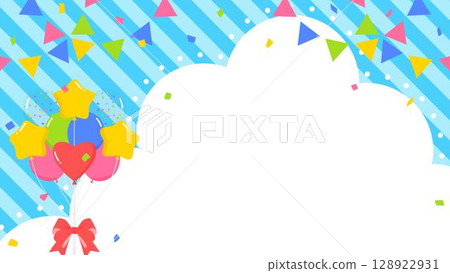 Cloud-shaped background frame, balloons, garland and confetti decoration Cloud-shaped background frame, balloons, garland and confetti decoration 128922931