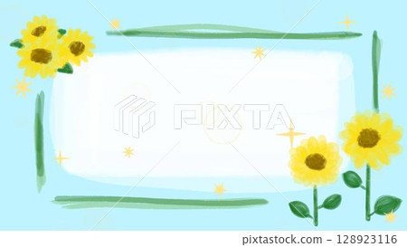 夏季可愛向日葵裝飾框架插圖 128923116