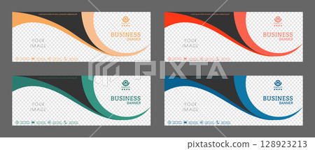 Layout for a business banner. A set of colored horizontal templates with space for a photo, illustration or corporate image. Layout of the cover of a modern catalog, brochure, project or creative idea Layout for a business banner. A set of colored horizontal templates with space for a photo, illustration or corporate image. Layout of the cover of a modern catalog, brochure, project or creative idea 128923213