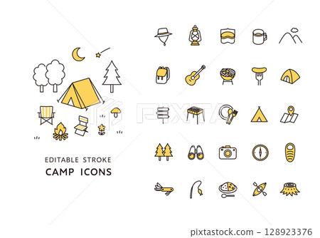 露營圖示集（顏色） 128923376
