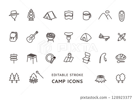 Camping icon set (monochrome) Camping icon set (monochrome) 128923377