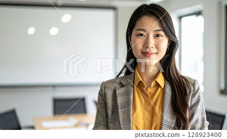 Close-up of a well-postured business woman in a conference room 128923400