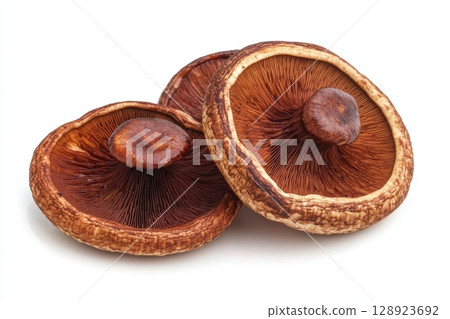 Fresh Organic Shiitake Mushrooms on White Background for Cooking 128923692