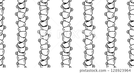 coffee cup seamless pattern hot tea vector cafe bakery water drinking cartoon doodle striped gift wrapping paper tile background repeat wallpaper scarf isolated illustration design 128923964