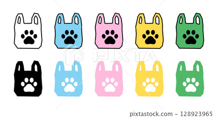 dog paw icon plastic shopping bag vector footprint cat kitten pet bear foot logo puppy cartoon symbol character pastel color illustration doodle clip art design 128923965