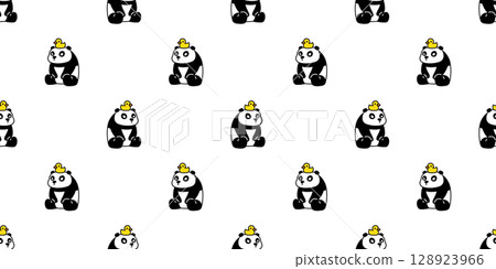 panda bear seamless pattern duck head polar bear vector cartoon doodle teddy tile background gift wrapping paper repeat wallpaper scarf isolated illustration design 128923966