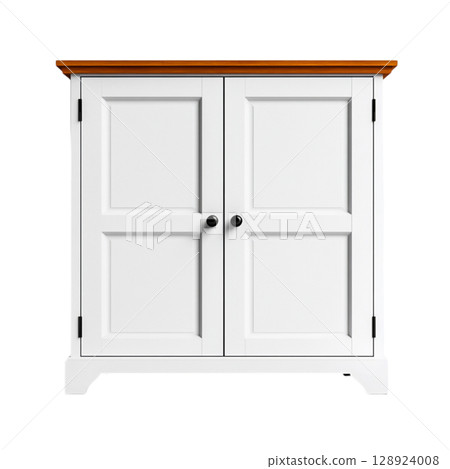 Elegant White Cabinet with Wooden Top and Classic Design for Home Decor and Storage Needs 128924008