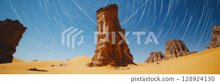 Majestic Desert Rock Formation Under Starry Night Sky Astrophotography Landscape red art view sand 128924130