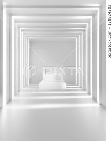 Minimalist White Architecture Interior Design Modern Room Platform 3D Space Clean Empty Light Lines 128924283