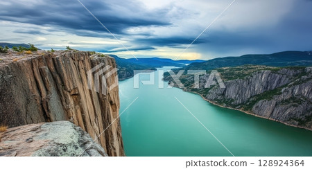 Majestic Clifftop Fjord Dramatic Landscape View Stunning Nature Scenery Breathtaking Vista Panoramic Majestic Clifftop Fjord Dramatic Landscape View Stunning Nature Scenery Breathtaking Vista Panoramic 128924364