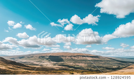 Stunning Mountain Landscape Scenic View Blue Sky Fluffy Clouds Summer Day Nature Photography calm 128924595