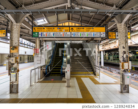 JR East Ueno Station platform exit and platform information sign JR East Ueno Station platform exit and platform information sign 128924834