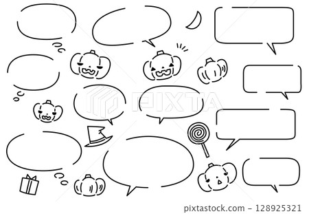 可愛的萬聖節南瓜插圖和語音泡泡套裝鬧鬼的南瓜南瓜燈 128925321