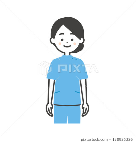 Illustration of a smiling woman in a casey costume Illustration of a smiling woman in a casey costume 128925326