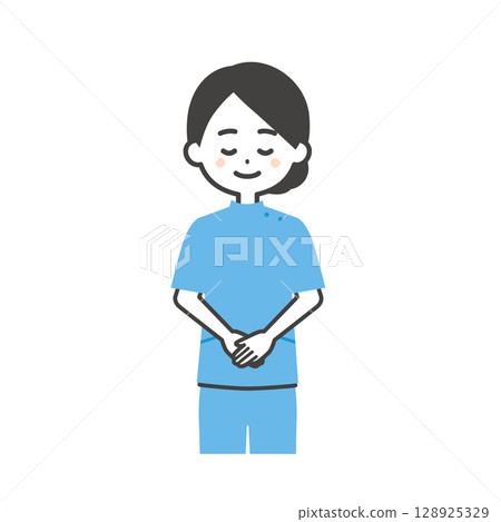 Illustration of a woman in a Casey costume bowing Illustration of a woman in a Casey costume bowing 128925329