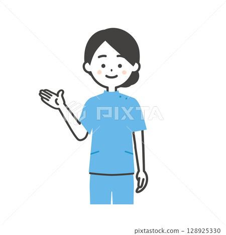 一位身穿凱西服裝的女士用手指著的插圖 一位身穿凱西服裝的女士用手指著的插圖 128925330