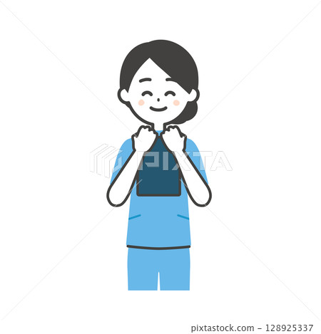 Illustration of a woman in a Casey costume holding a binder 128925337