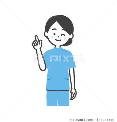 一個打扮成凱西的女人眨眼並向上指的插圖 一個打扮成凱西的女人眨眼並向上指的插圖 128925340