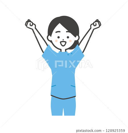 一位身穿凱西服裝的女子舉起雙拳的插圖 128925359