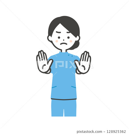 一名打扮成 Kaycee 的女子用雙手示意停車的插圖 128925362